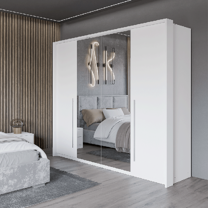 Wardrobe BREMA 256cm White+Mirr - 1