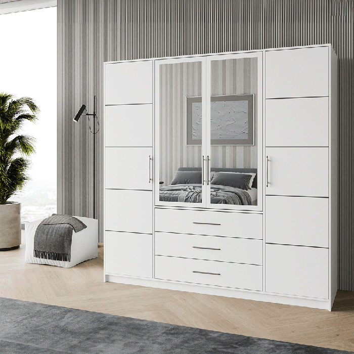 Wardrobe BALI D4 White + Mirror - 1