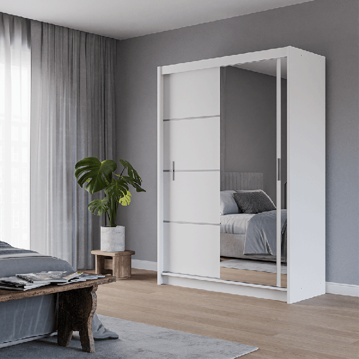 DAKO sliding mirror wardrobe VISTA white 4 sizes perfect bedroom storage - Picture 14 of 39