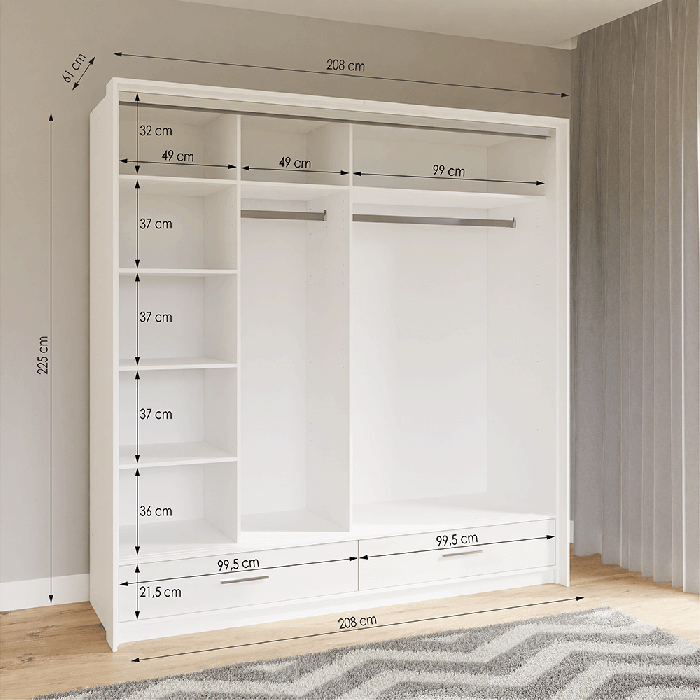 DAKO Sliding Wardrobe With Mirror Drawers MARSYLIA Spacious Storage - Picture 29 of 44