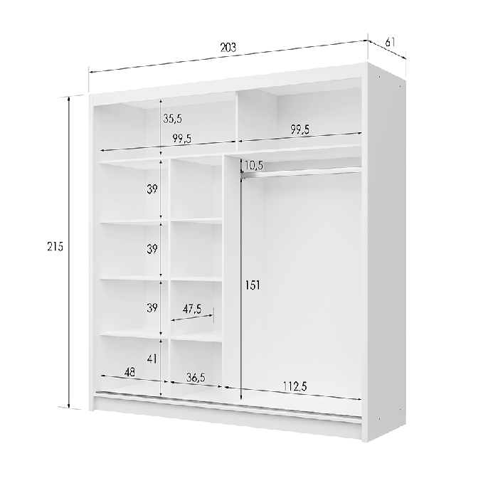 DAKO sliding mirror wardrobe VISTA white 4 sizes perfect bedroom storage - Picture 38 of 39