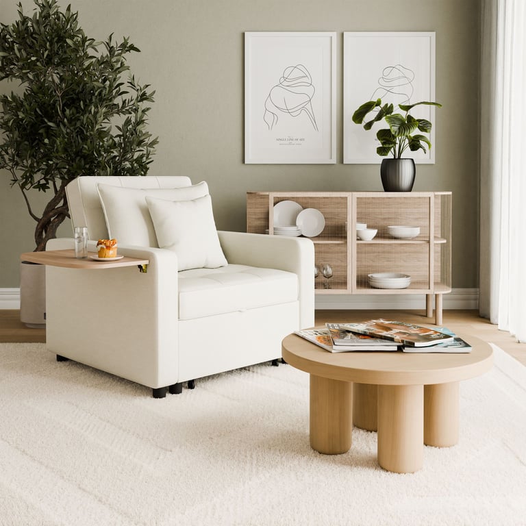 DAKO Armchair Sofa Bed SUZIE With Pull-Out Table Modern Compact Sleeper Chair