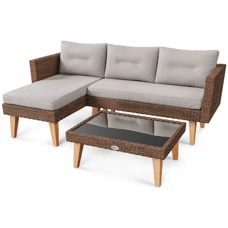 DAKO Weatherproof Garden Set ILOMA – Corner Sofa with Table & Cushions