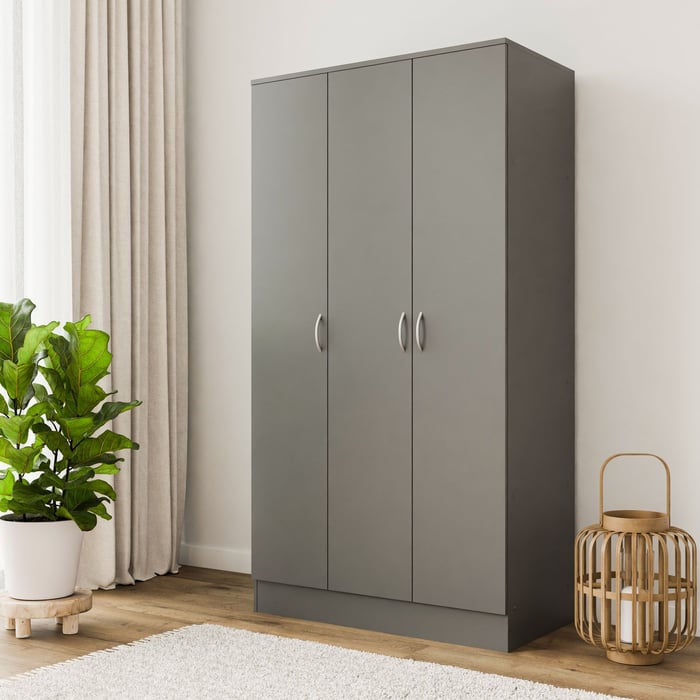 Wardrobe ESSENTIAL 3DR - Grey in a bedroom