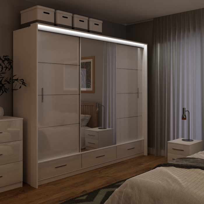 DAKO Sliding Wardrobe With Mirror Drawers MARSYLIA Spacious Storage - Picture 24 of 44