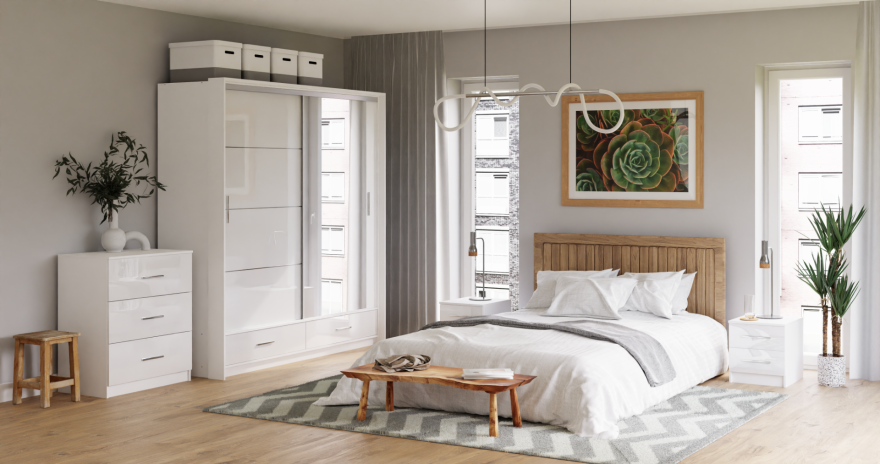 DAKO Sliding Wardrobe With Mirror Drawers MARSYLIA Spacious Storage - Picture 31 of 44
