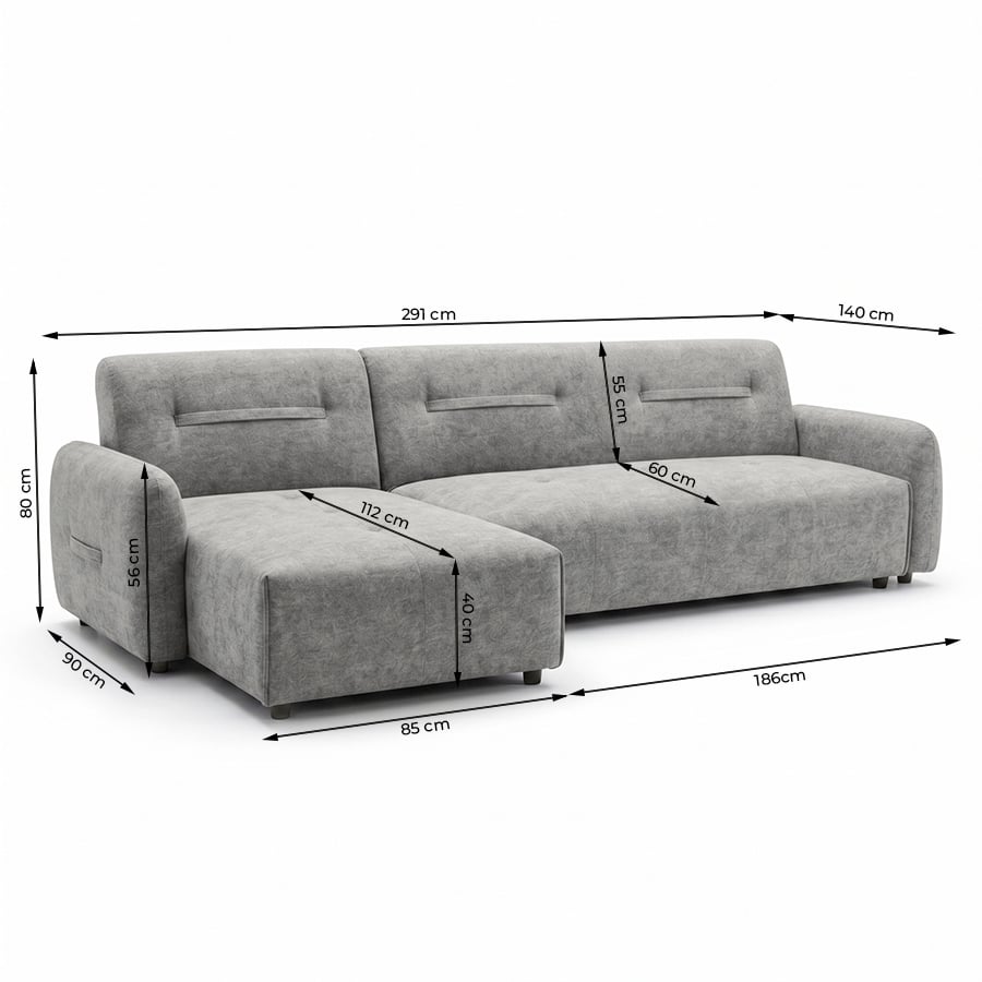 Corner Sofa Bed Brooke Grey new - 4