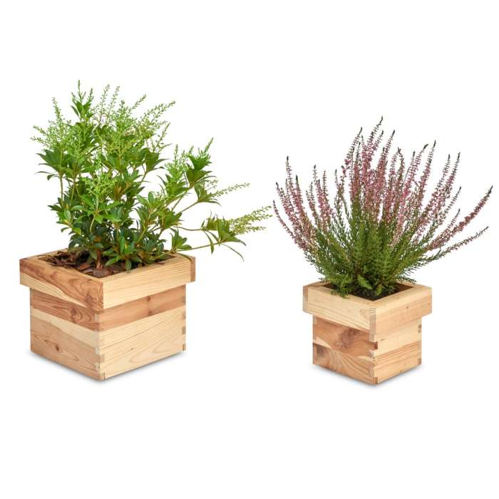 Small Wooden Square Flower Pot - 2