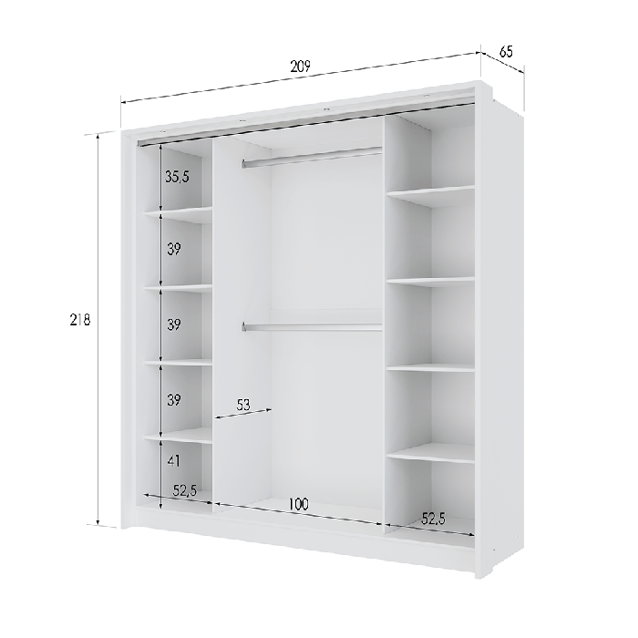 BREMA 210cm Wardrobe White+Mirr - 3