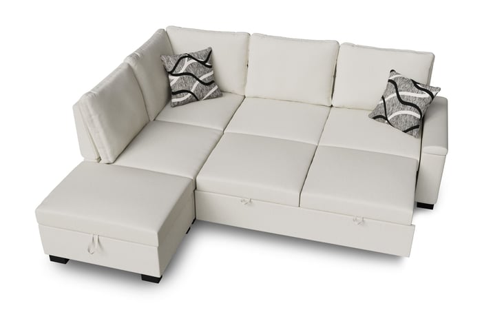 Corner Sofa Bed ABIGAIL - Left - Hand - Cream showing sleeping function