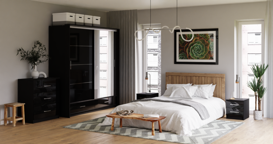DAKO Sliding Wardrobe With Mirror Drawers MARSYLIA Spacious Storage - Picture 13 of 44