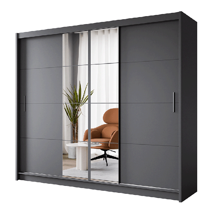 DAKO mirror sliding door wardrobe PORTO 2 graphite 2 sizes