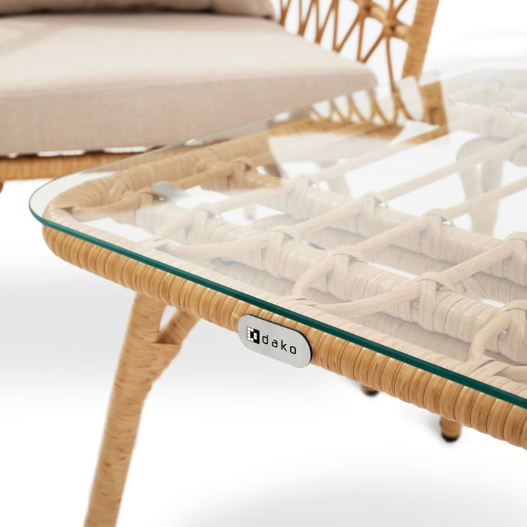 Close up of the glass table top on Garden Furniture Set SENOVA Beige / Cream